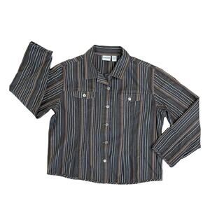 CHICO’S Brown Denim Striped Button Front Collared Jacket Women’s Size 3 or XL/16